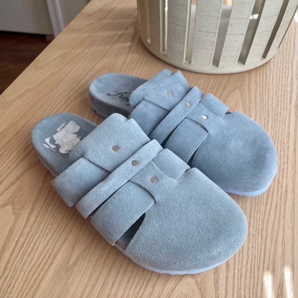 Free People Sunday Season Blue Mules